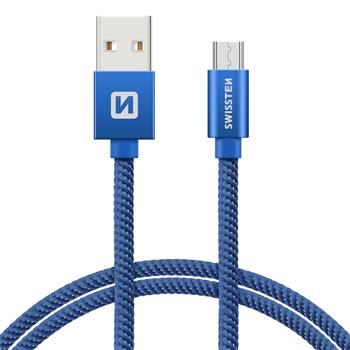 Datový kabel micro USB SWISSTEN Textile 0,2m modrý