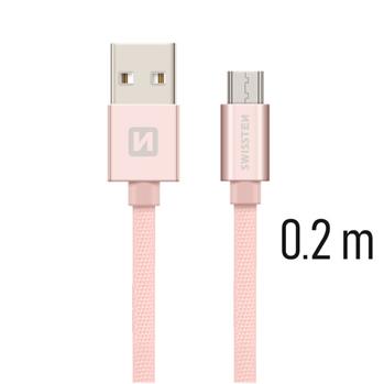 Datový kabel micro USB SWISSTEN Textile 0,2m růžovo-zlatý