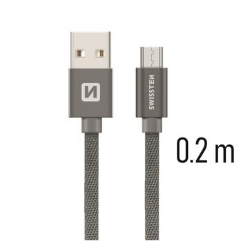 Datový kabel micro USB SWISSTEN Textile 0,2m šedý