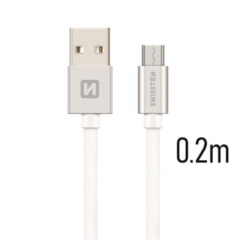 Datový kabel micro USB SWISSTEN Textile 0,2m stříbrný