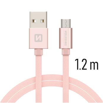 Datový kabel micro USB SWISSTEN Textile 1,2m růžovo-zlatý