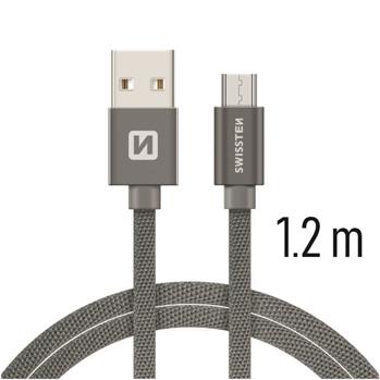 Datový kabel micro USB SWISSTEN Textile 1,2m šedý