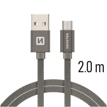 Datový kabel micro USB SWISSTEN Textile 2,0m šedý