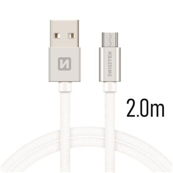 Datový kabel micro USB SWISSTEN Textile 2,0m stříbrný