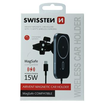 Držák do auta SWISSTEN magnetický do ventilace s bezdrátovým nabíjením 15W (MagSafe)