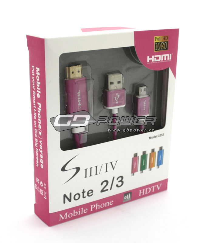 Kabel HDMI SAMSUNG S3 / S4 / Note 2 / Note 3 full HD 1080 Model 3253 růžový