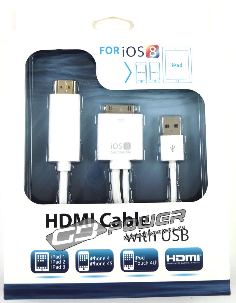 Kabel HDMI pro Apple iPhone 4 / 4S / iPad bílý IOS 8