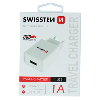 Nabíječka SWISSTEN 1xUSB 1A Power bílá