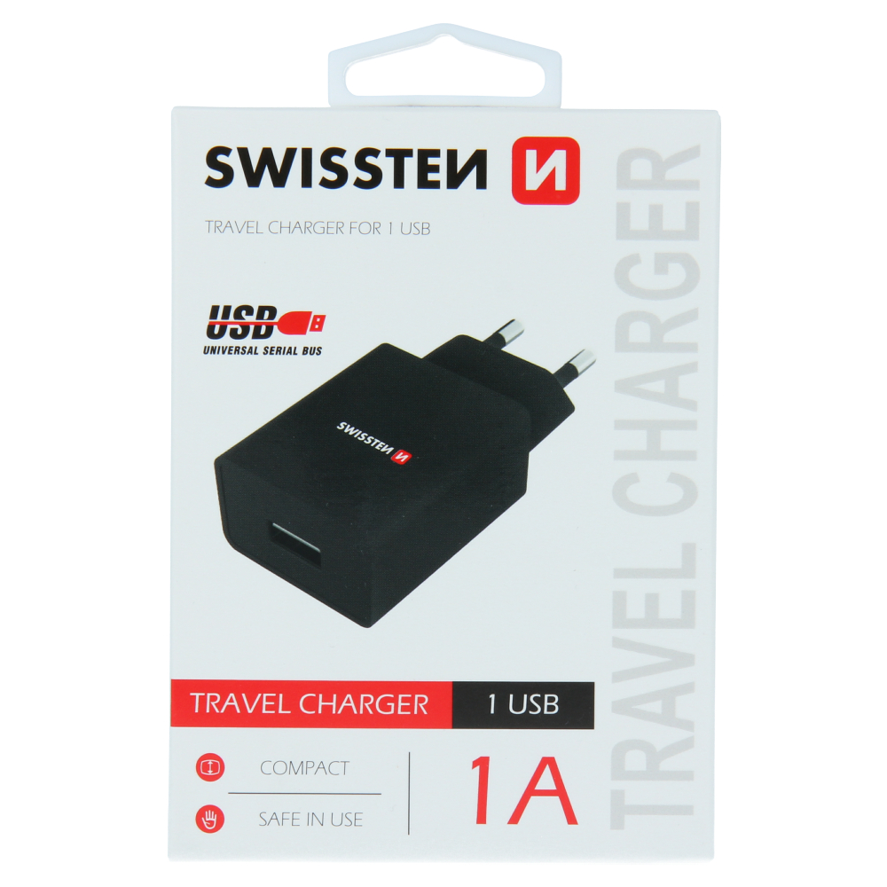 Nabíječka SWISSTEN 1xUSB 1A Power černá