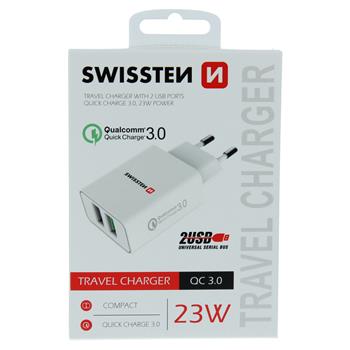 Nabíječka SWISSTEN 2XUSB QC 3.0 + USB 23W Power bílá