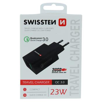 Nabíječka SWISSTEN 2XUSB QC 3.0 + USB 23W Power černá