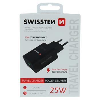 Nabíječka SWISSTEN PD 25W pro iPhone a Samsung černá