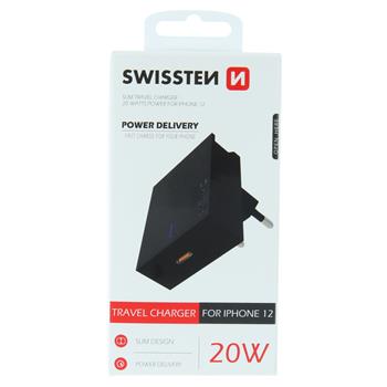 Nabíječka SWISSTEN Power Delivery 20W pro iPhone 12 černá