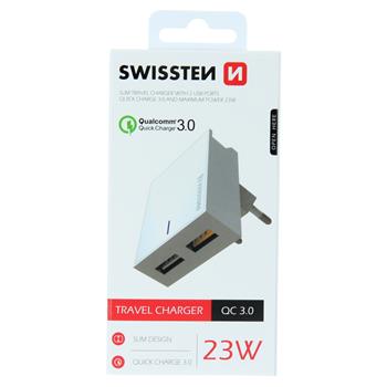 Nabíječka SWISSTEN Quick Charge 3.0 23W Slim bílá