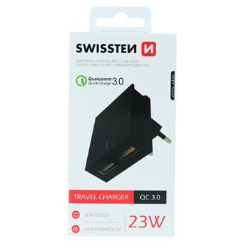 Nabíječka SWISSTEN Quick Charge 3.0 23W Slim černá