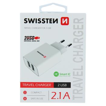 Nabíječka SWISSTEN Smart IC 2XUSB 2,1A Power bílá