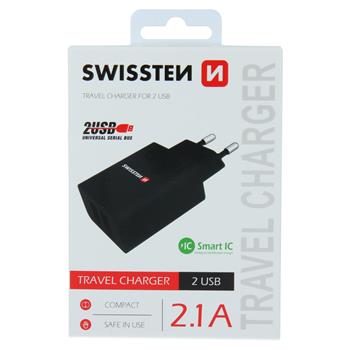 Nabíječka SWISSTEN Smart IC 2XUSB 2,1A Power černá