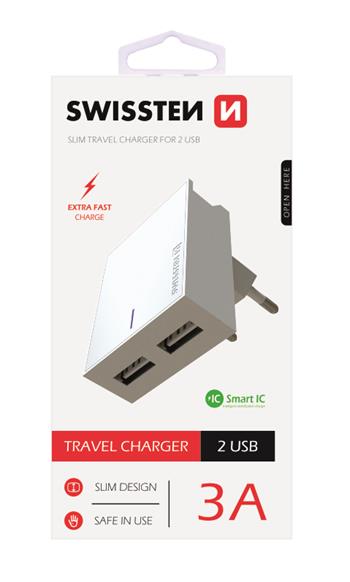 Nabíječka SWISSTEN Smart IC 2XUSB 3A Power bílá