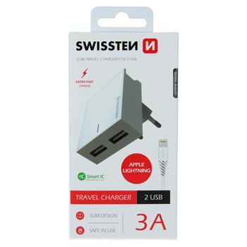 Nabíječka SWISSTEN Smart IC 2XUSB 3A Power + kabel Lightning 1,2m bílá