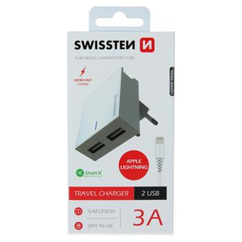 Nabíječka SWISSTEN Smart IC 2XUSB 3A Power + kabel Lightning MFi 1,2m bílá