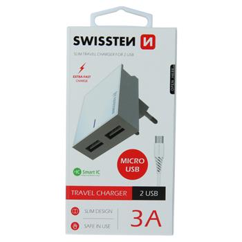 Nabíječka SWISSTEN Smart IC 2XUSB 3A Power + kabel micro USB 1,2m bílá