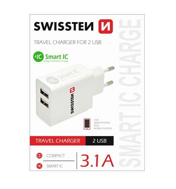 Nabíječka SWISSTEN Smart IC 2 x USB 3,1A Power bílá