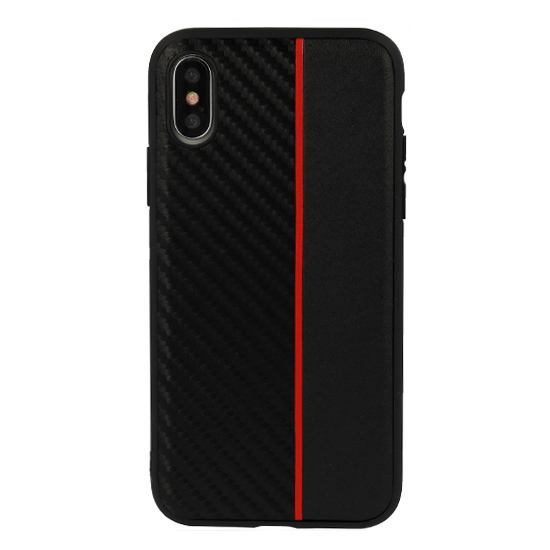 Pouzdro Moto Carbon Apple iPhone XS Max 6,5 černé s červeným pruhem