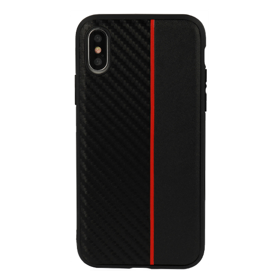 Pouzdro Moto Carbon Samsung J600 Galaxy J6 2018 černé s červeným pruhem