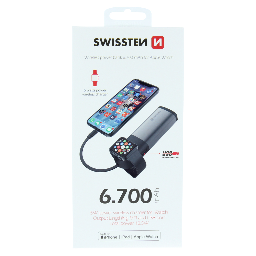 Power Bank SWISSTEN 2v1 Apple Watch MFi 6700 mAh