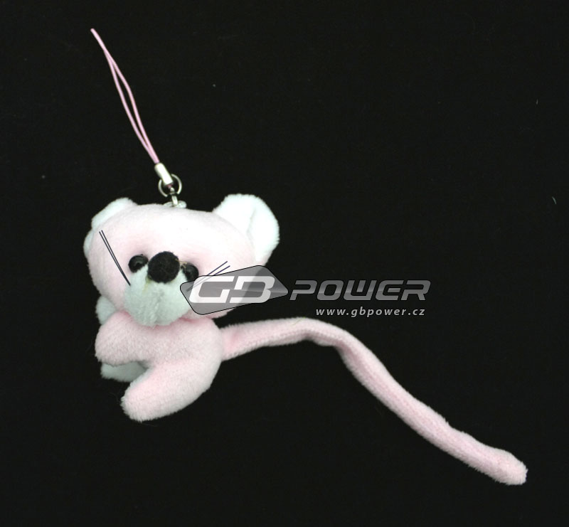 Přívěšek myška růžová sedící s dlouhým ocáskem plyšová