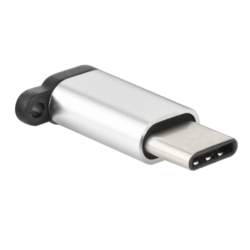 Redukce nabíjení micro USB - USB type C stříbrná závěsná PA-30