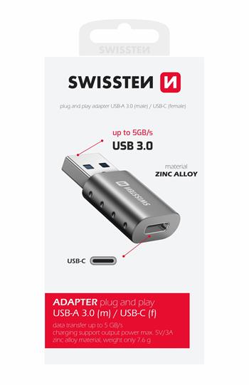 SWISSTEN adaptér USB-A (M) / USB-C (F)