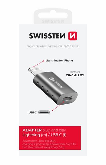 SWISSTEN adaptér lightning (M) / USB-C (F)