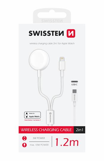 SWISSTEN nabíjecí magnetický kabel 2v1 iWatch a lightning, USB-C 1,2m