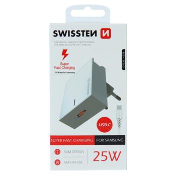 Nabíječka SWISSTEN pro SAMSUNG SUPER FAST CHARGING 25W + kabel USB-C/USB-C 1,2 bílý
