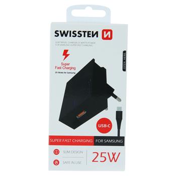 Nabíječka SWISSTEN pro SAMSUNG SUPER FAST CHARGING 25W + kabel USB-C/USB-C 1,2 černý