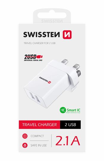 Síťový adaptér SWISSTEN 2x USB 10,5W pro UK zásuvku bílý