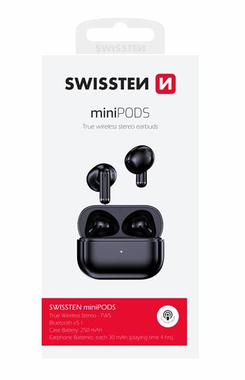 Sluchátka Bluetooth TWS SWISSTEN MINIPODS černá