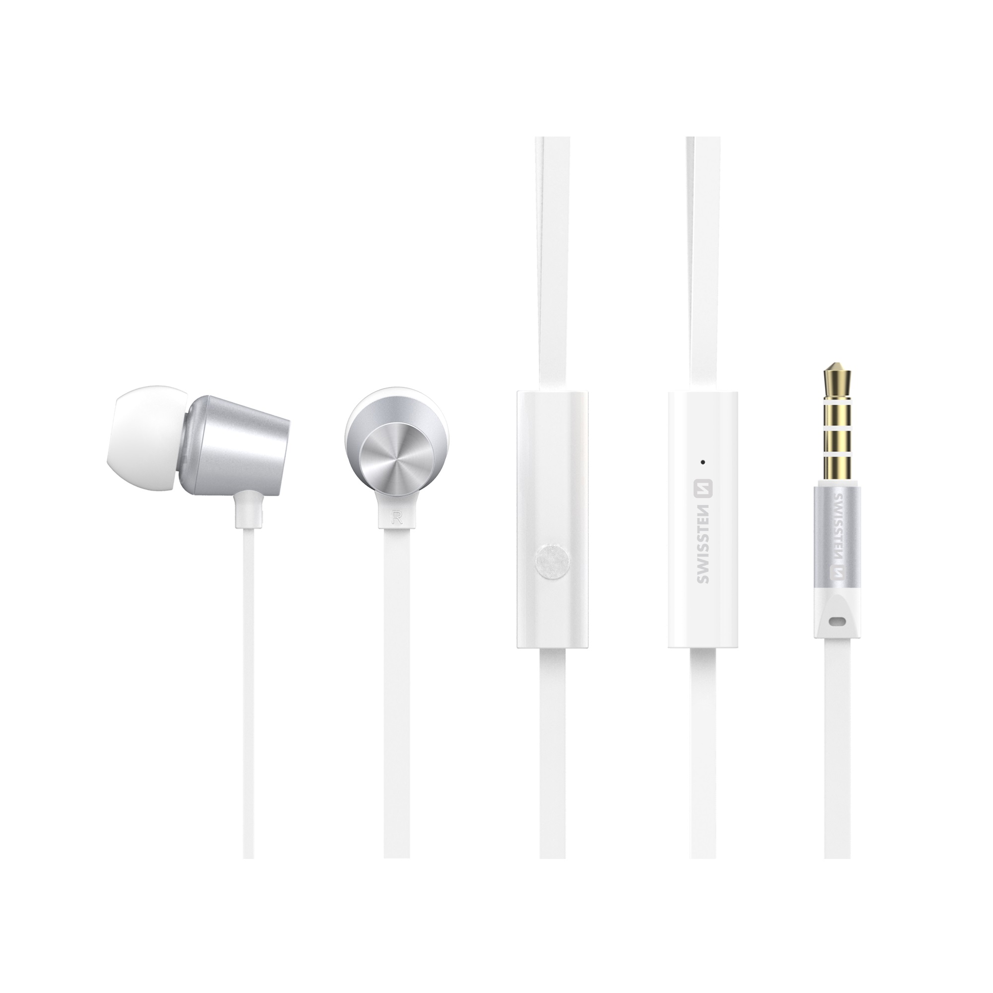 Sluchátka SWISSTEN earbuds dynamic YS-500 stříbrno-bílé