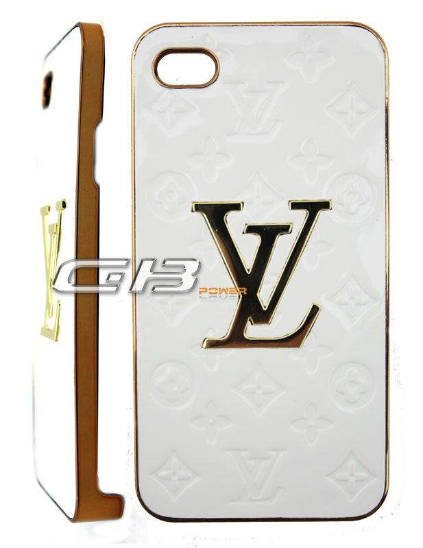 Pouzdro Back Case iPhone 4 bílo zlaté nápis LV