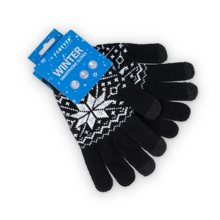 Dotykové rukavice Winter černé dlouhé bílý vzorek